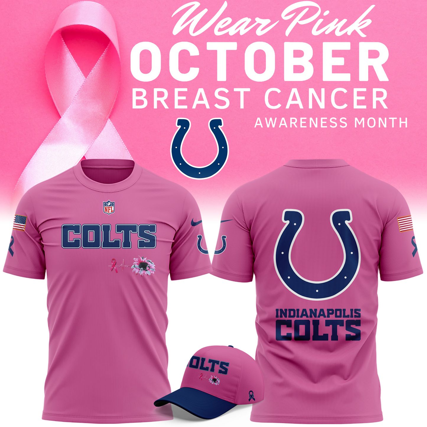 Limited Edition Indianapolis Colts Breast Cancer Awareness Pink Tshirt 2025