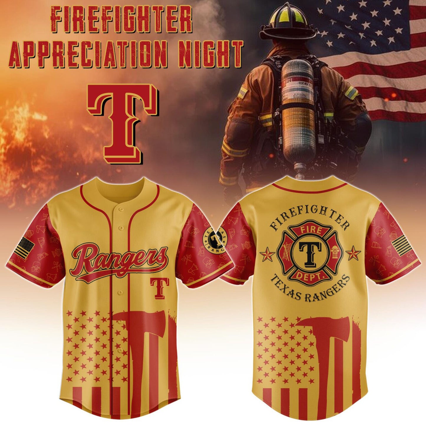 Texas Rangers Firefighter Special Edition-3D Baseball Jersey