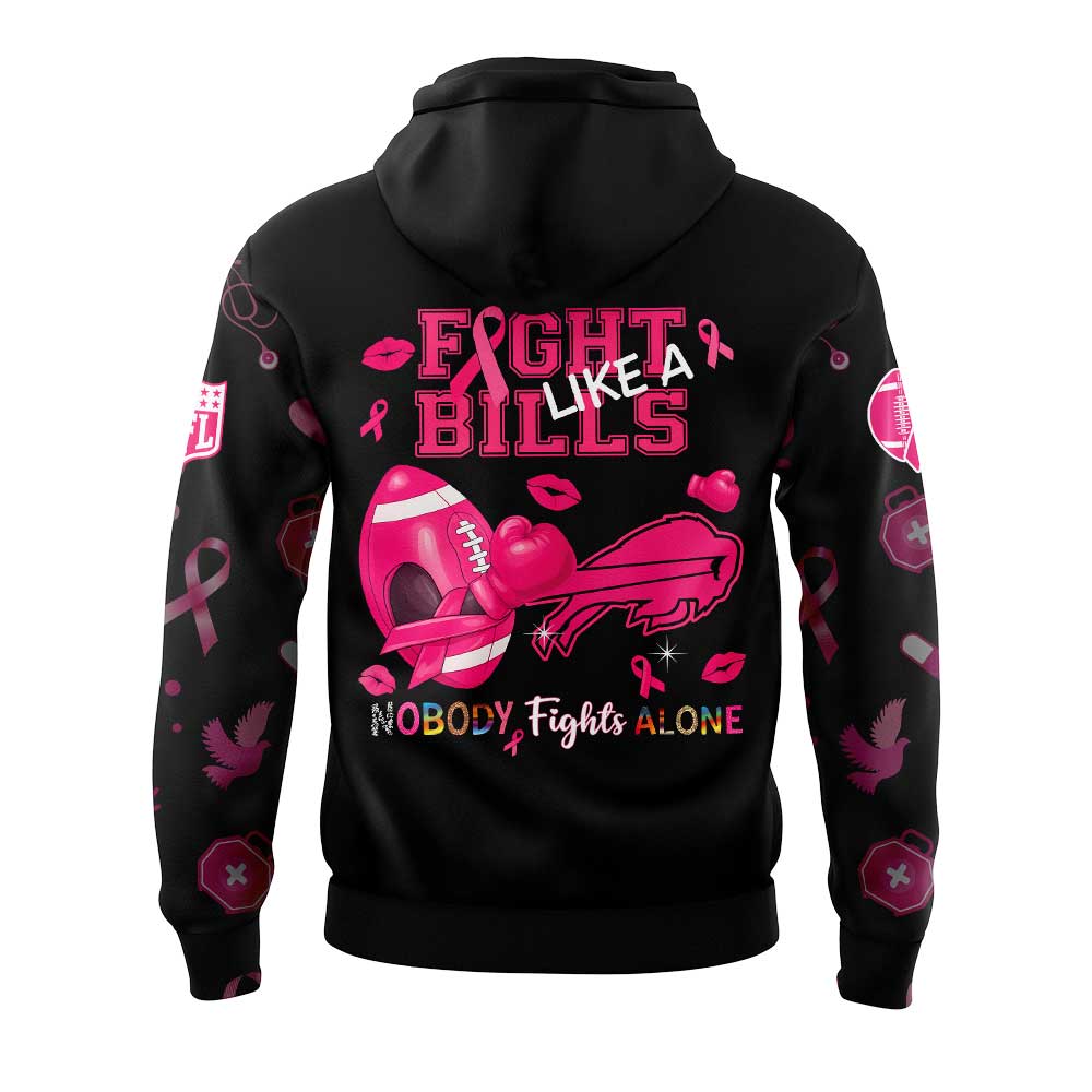 Limited Edition Buffalo Bills Nobody Fights Alone Breast Cancer Hoodie