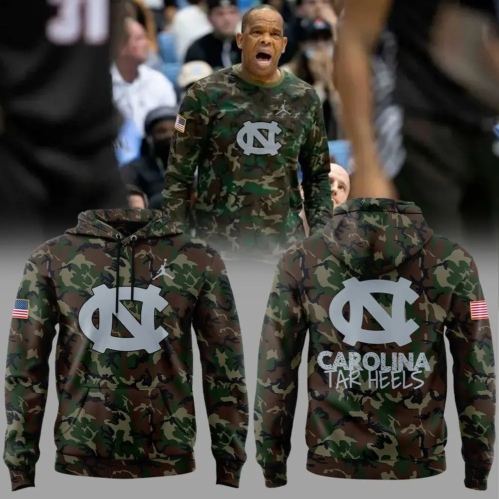 Limited Edition Carolina Basketball Coach Hubert Davis Camo Hoodie -  - Carolina Tar Heels Shirt