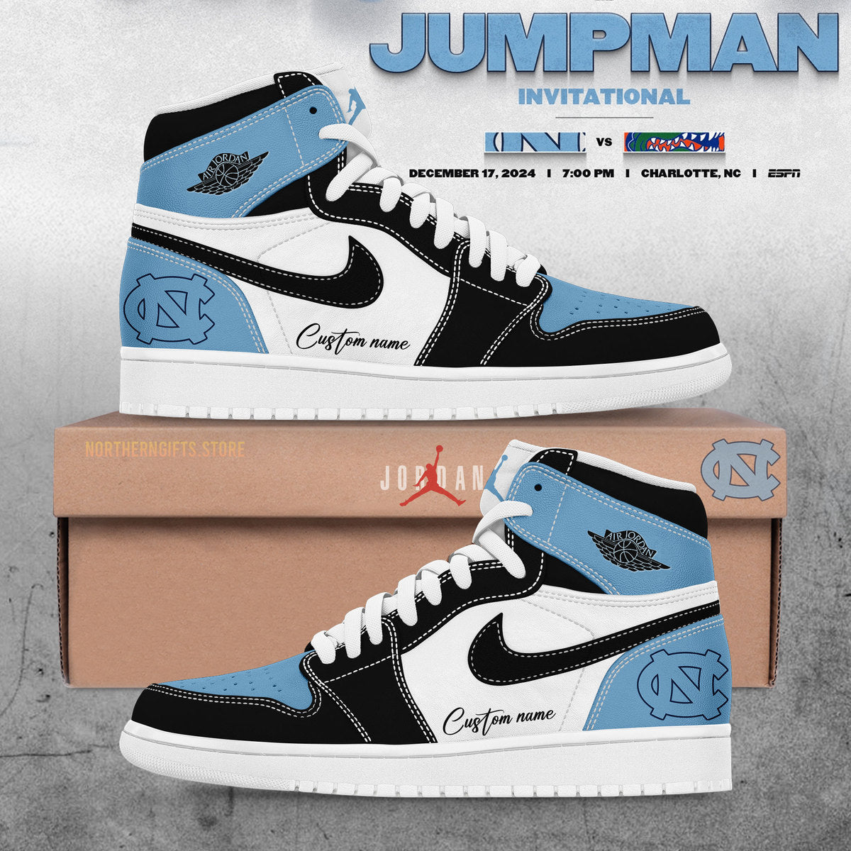 Limited Edition UNC Basketball Custom Name For Fans Shoes