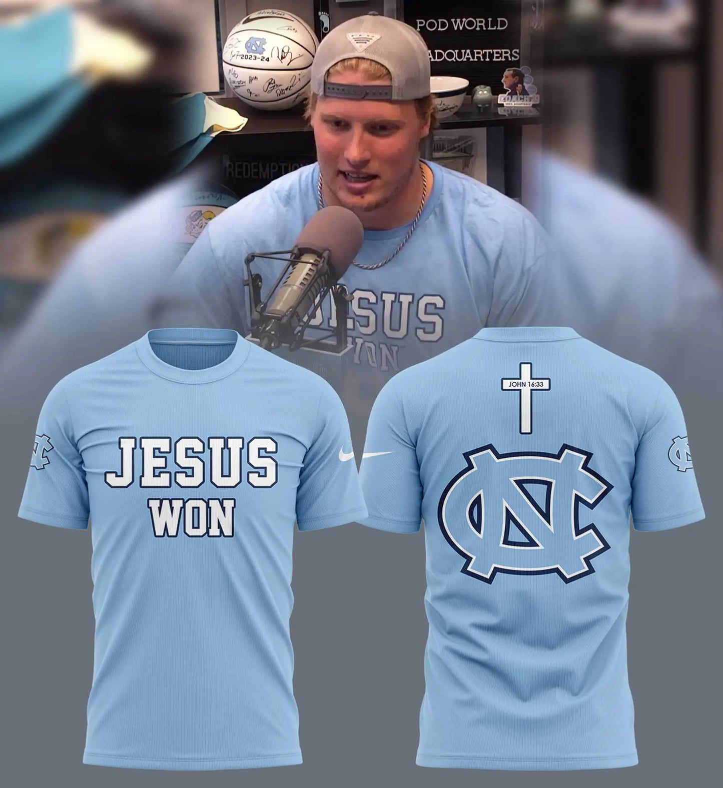 Limited Edition UNC Football JESUS WON T-Shirt-  - Carolina Tar Heels Shirt
