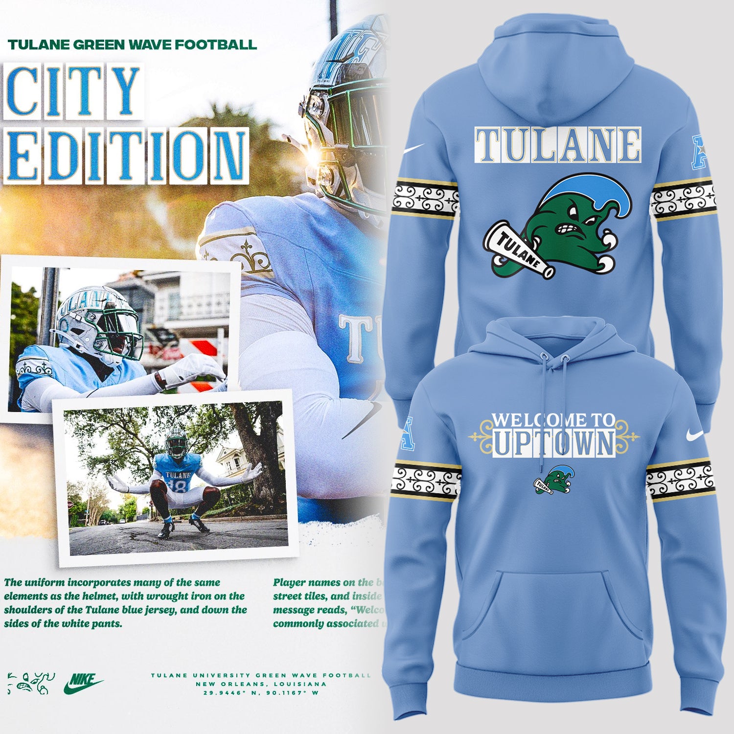 Limited Edition Tulane Football City Edition #UptownFootball Hoodie-PA102225001