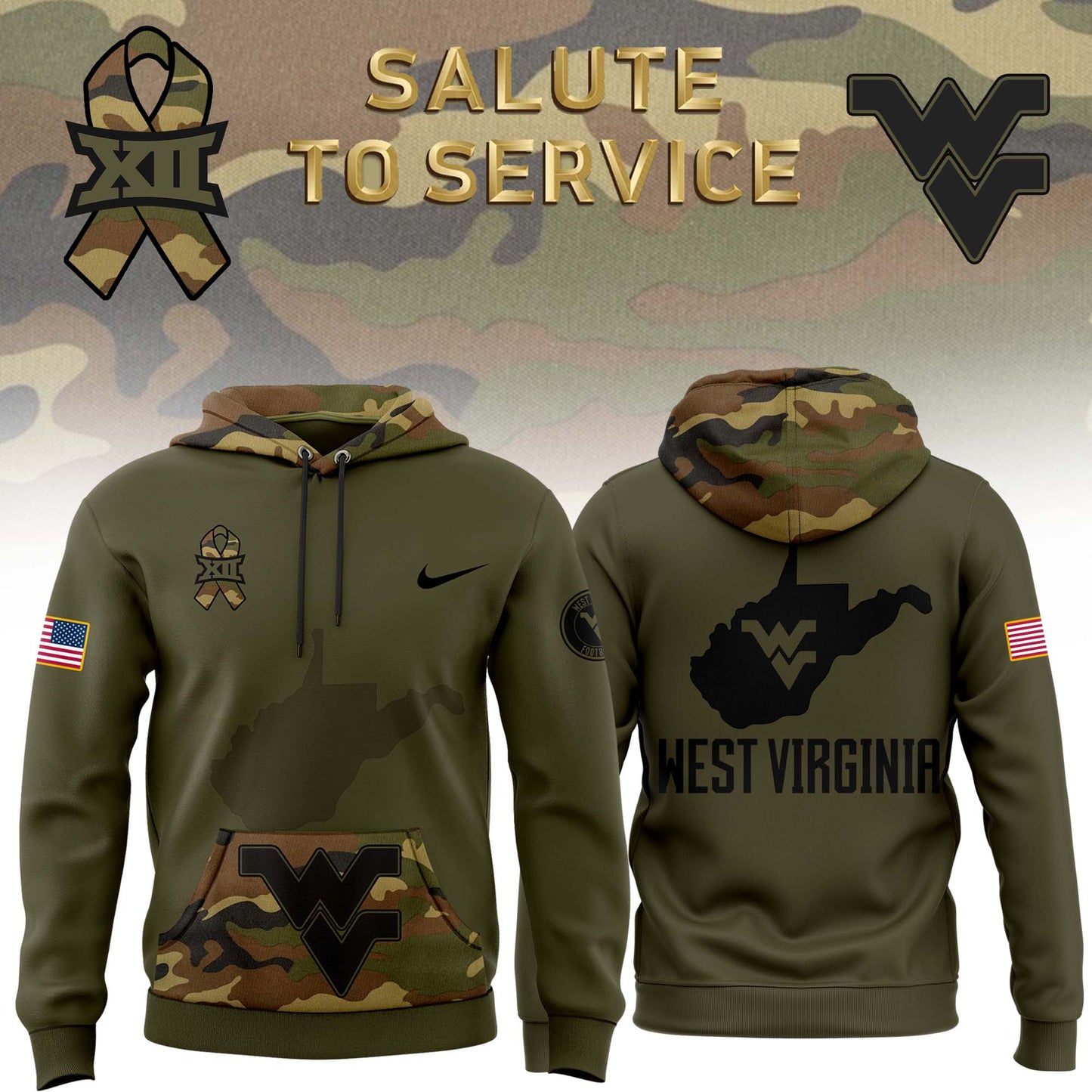 West VA Mountaineers 2024 Limited Veterans Camo Hoodie-PU111724561