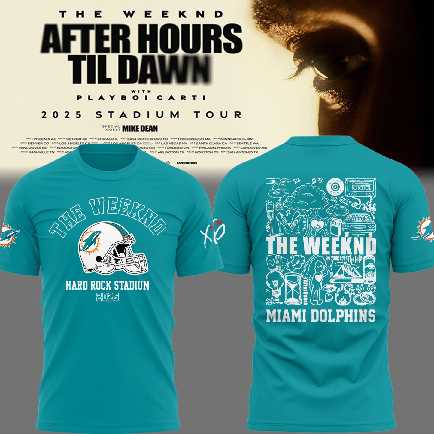 Limited Edition Dolphins Football ‘After Hours til Dawn Tour’ X TShirt