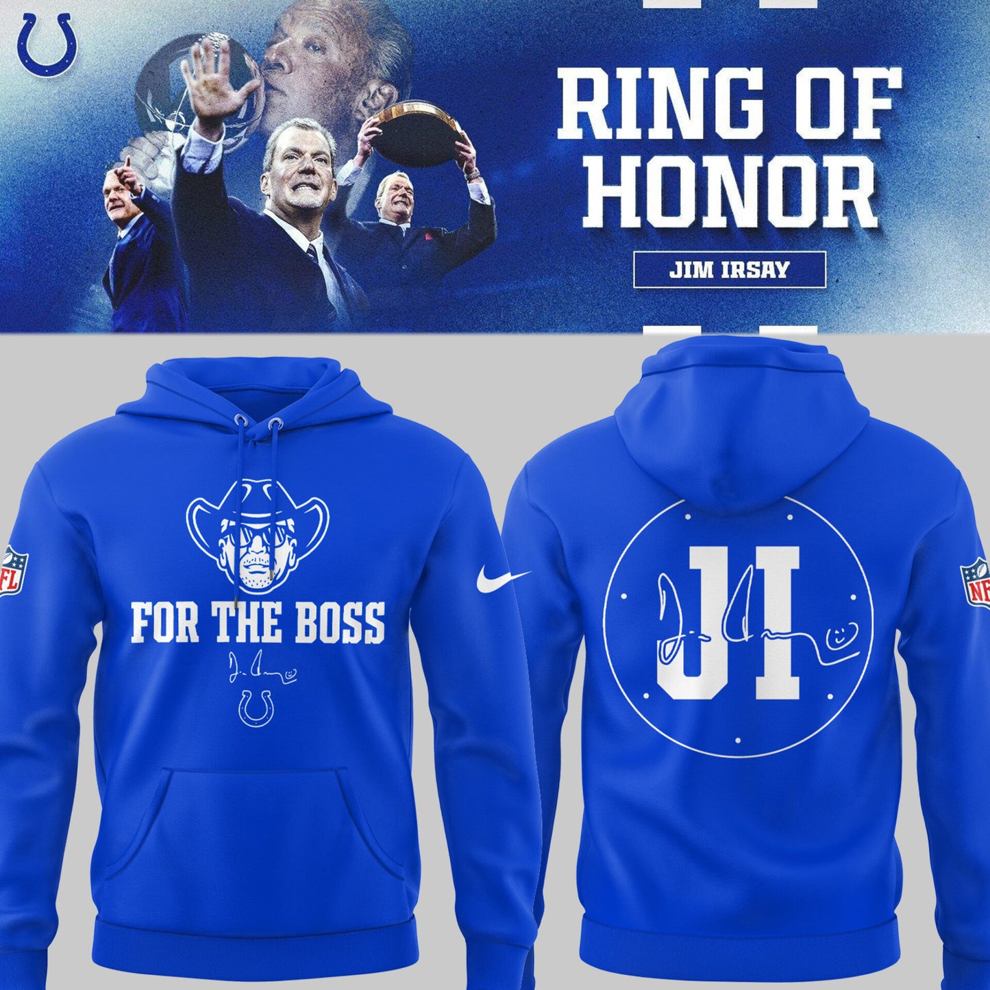 Limited Edition Colts FB In honor of Jim "For The Boss" Blue Hoodie-PU25090773