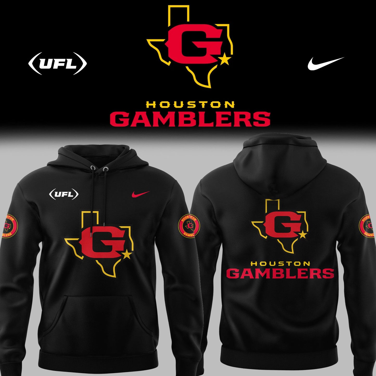 Limited Edition Houston Gamblers Football Black Hoodie