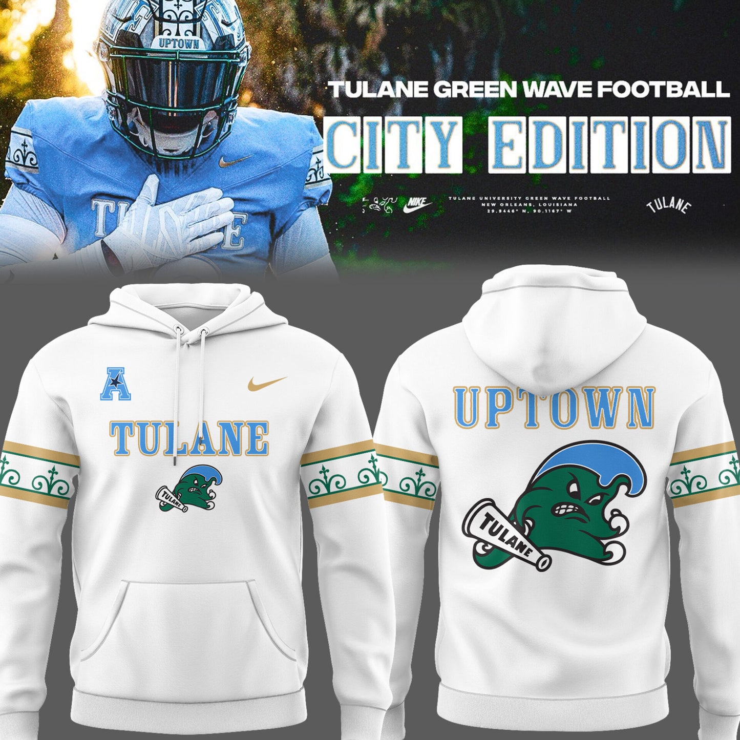 Limited Edition Tulane Football City Edition #UptownFootball W Hoodie-PU25102203