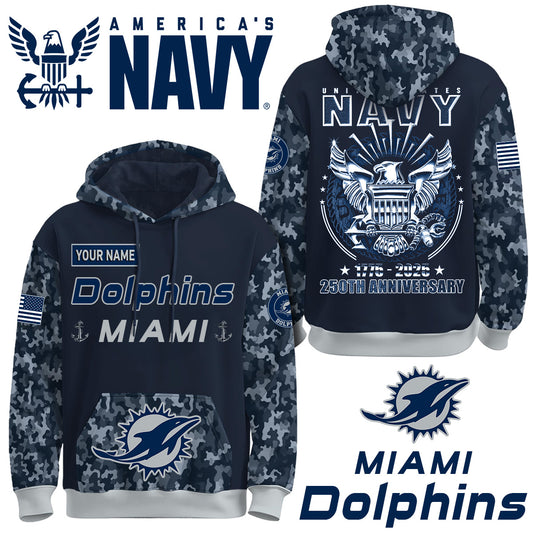 Miami Dolphins x U.S Navy 250th Birthday Anniversary-3D Unisex Hoodie