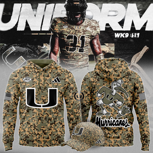 Miami Hurricanes Football x Military Camo Mode Hoodie 2025