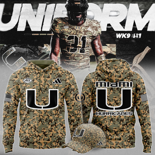 Miami Hurricanes Football x Military Camo Mode Hoodie 2025