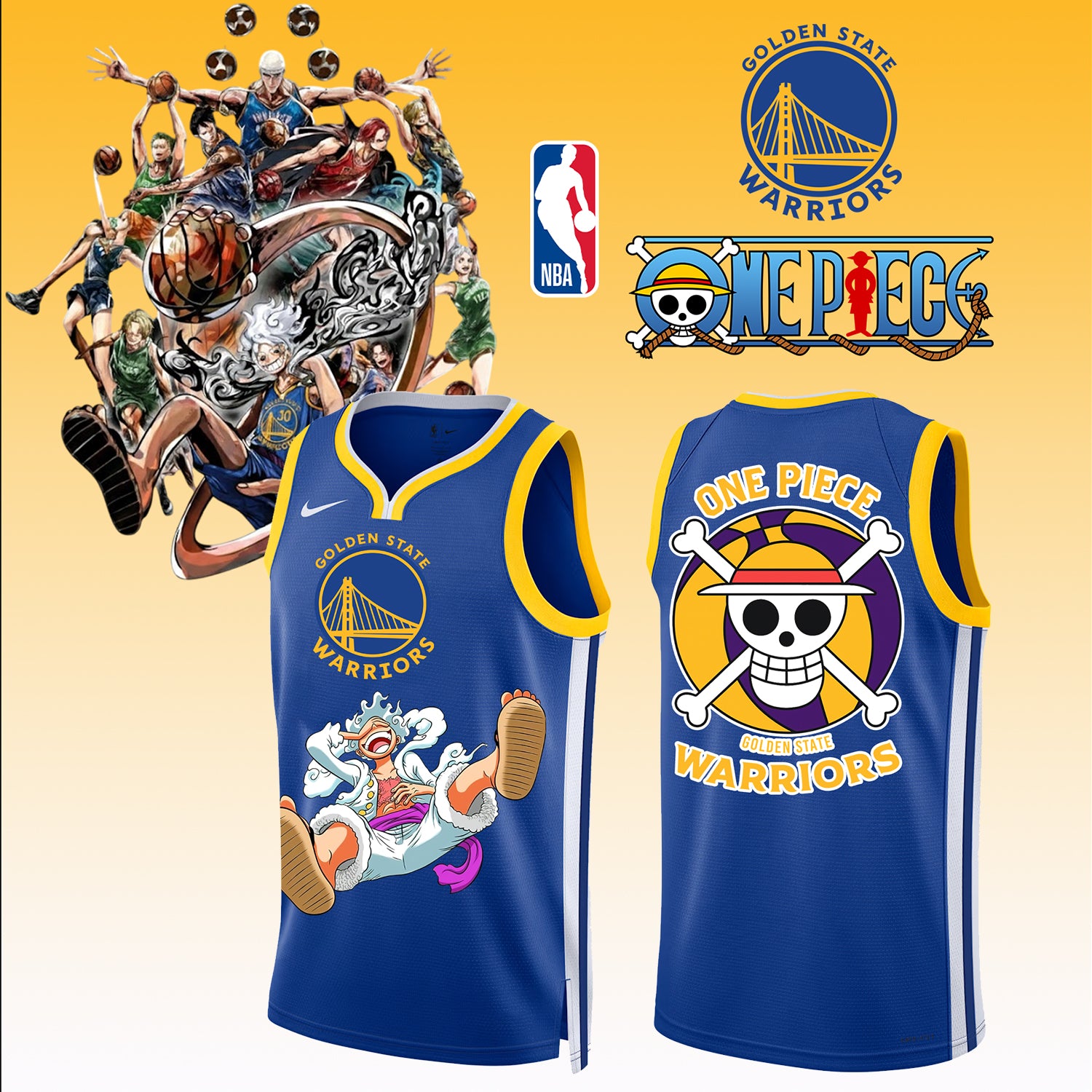 _,ONE PIECE × NBA Golden State Warriors 2025 Jersey 2
