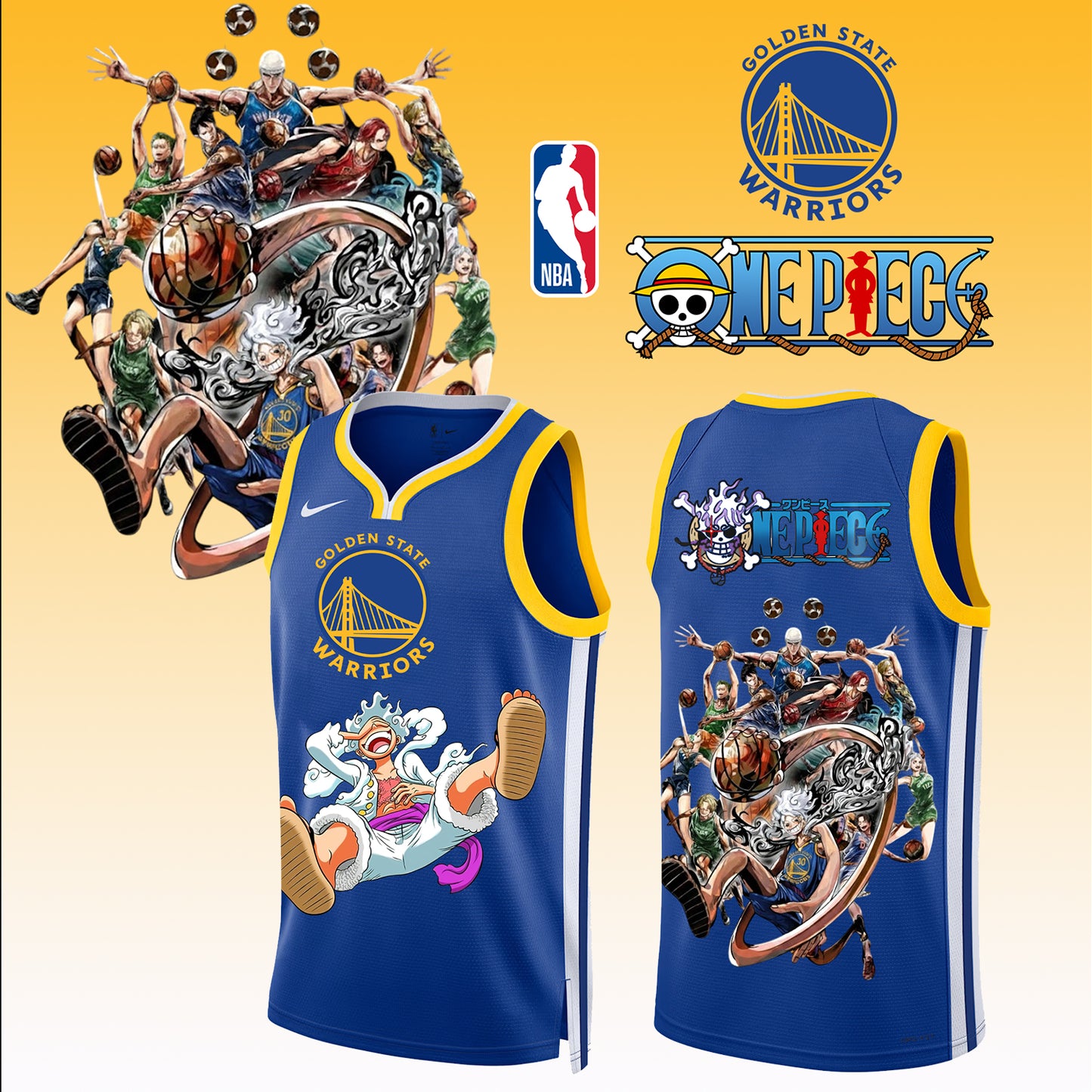 _,ONE PIECE × NBA Golden State Warriors 2025 Jersey 2
