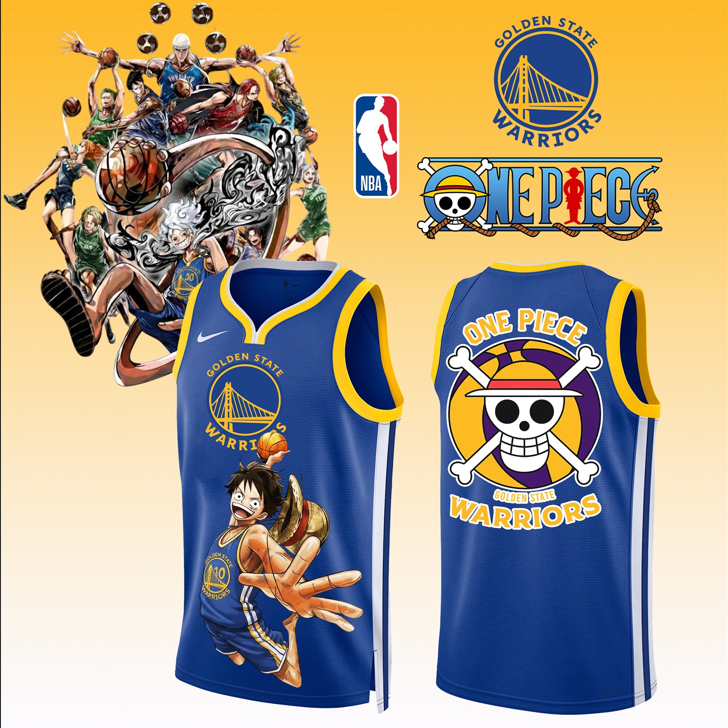 _,,ONE PIECE × NBA Golden State Warriors 2025 Jersey 1