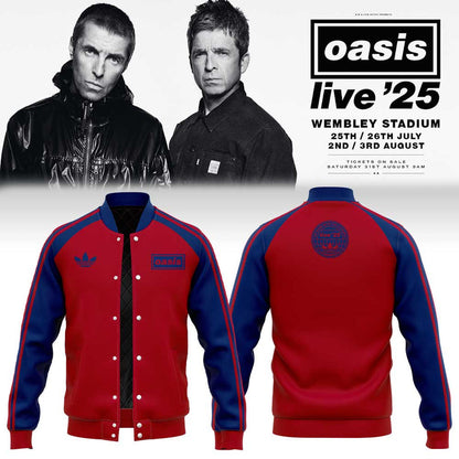 Limited Edition Oasis “Live ’25” London Baseball Jacket Red-Blue
