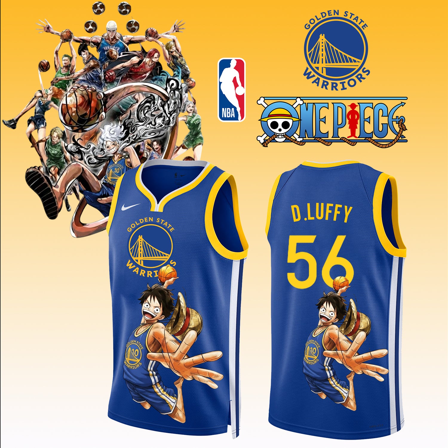 _,,ONE PIECE × NBA Golden State Warriors 2025 Jersey 1