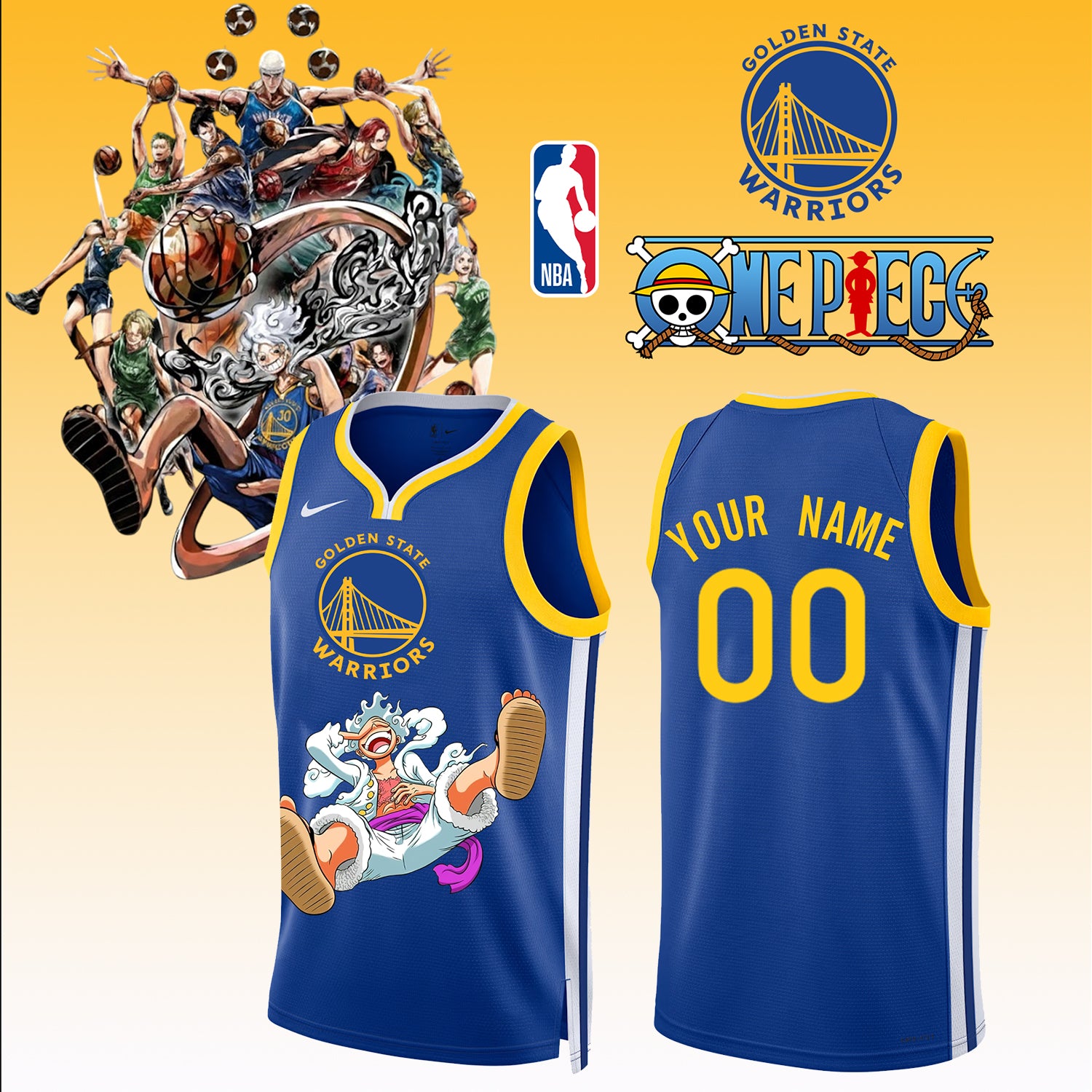 _,ONE PIECE × NBA Golden State Warriors 2025 Jersey ( Custom Name &amp; Number ) 2