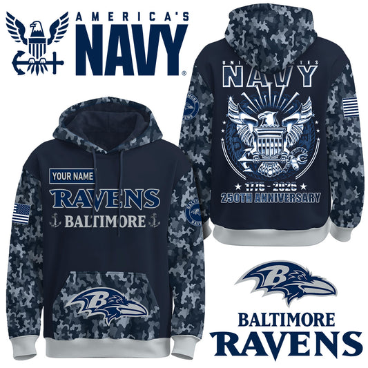 Baltimore Ravens x U.S Navy 250th Birthday Anniversary-3D Unisex Hoodie