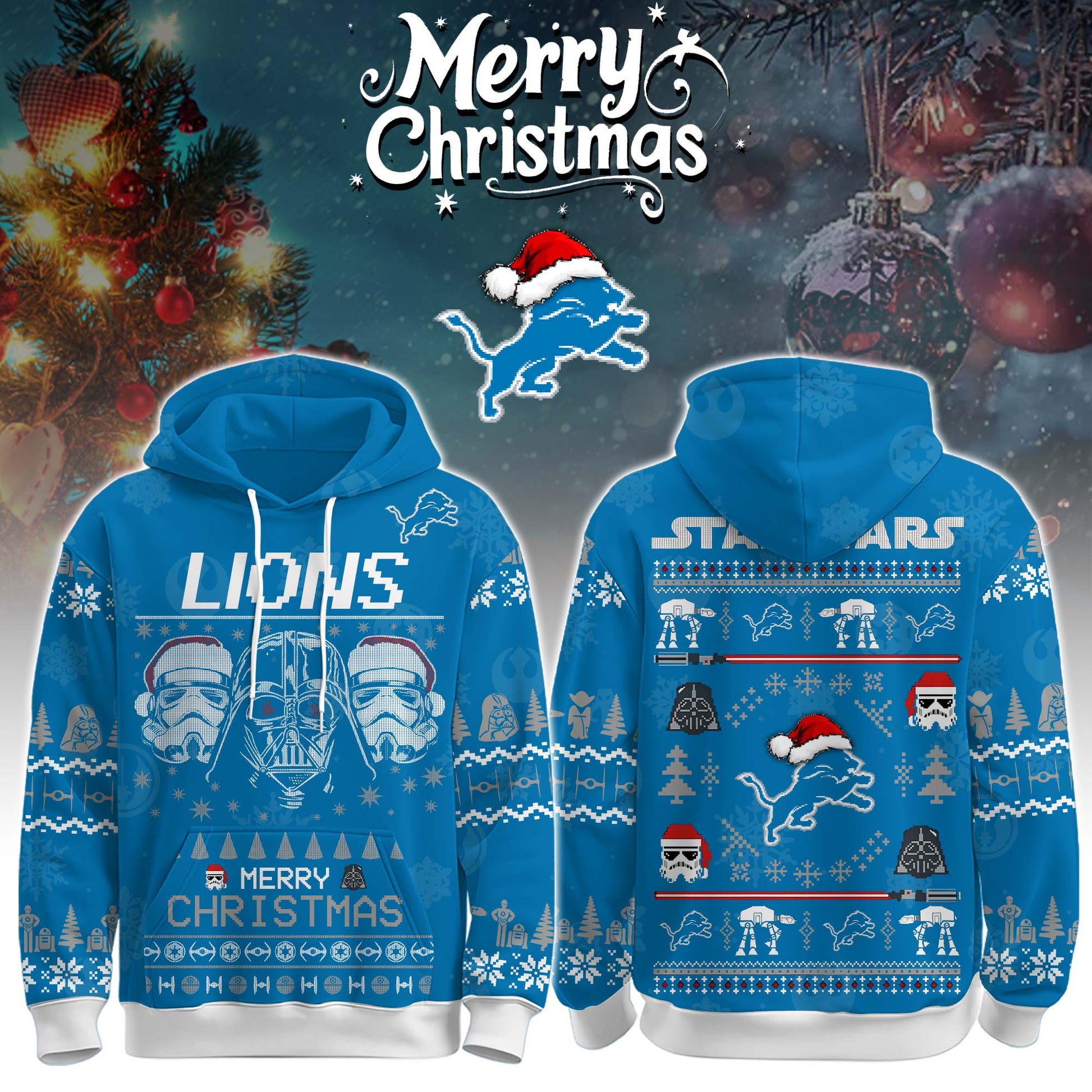 Unisex Lions Merry Christmas The Force Edition Hoodie