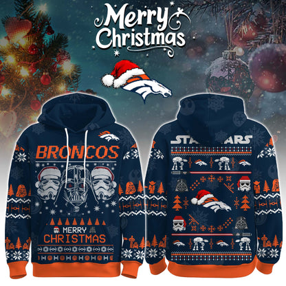 Unisex Broncos Merry Christmas The Force Edition Hoodie