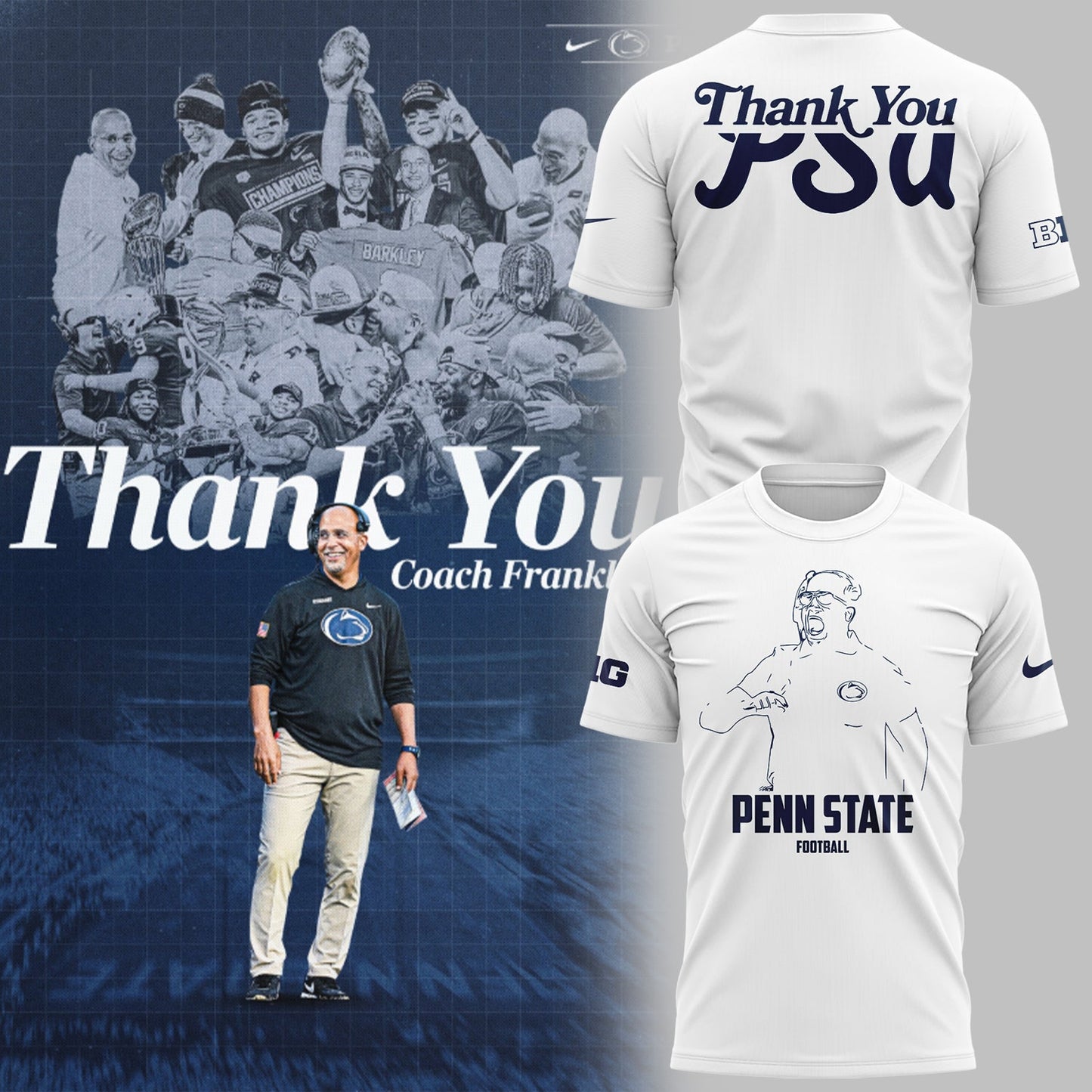Limited Edition PSU Football Thank You Coach Flanklin T-Shirt