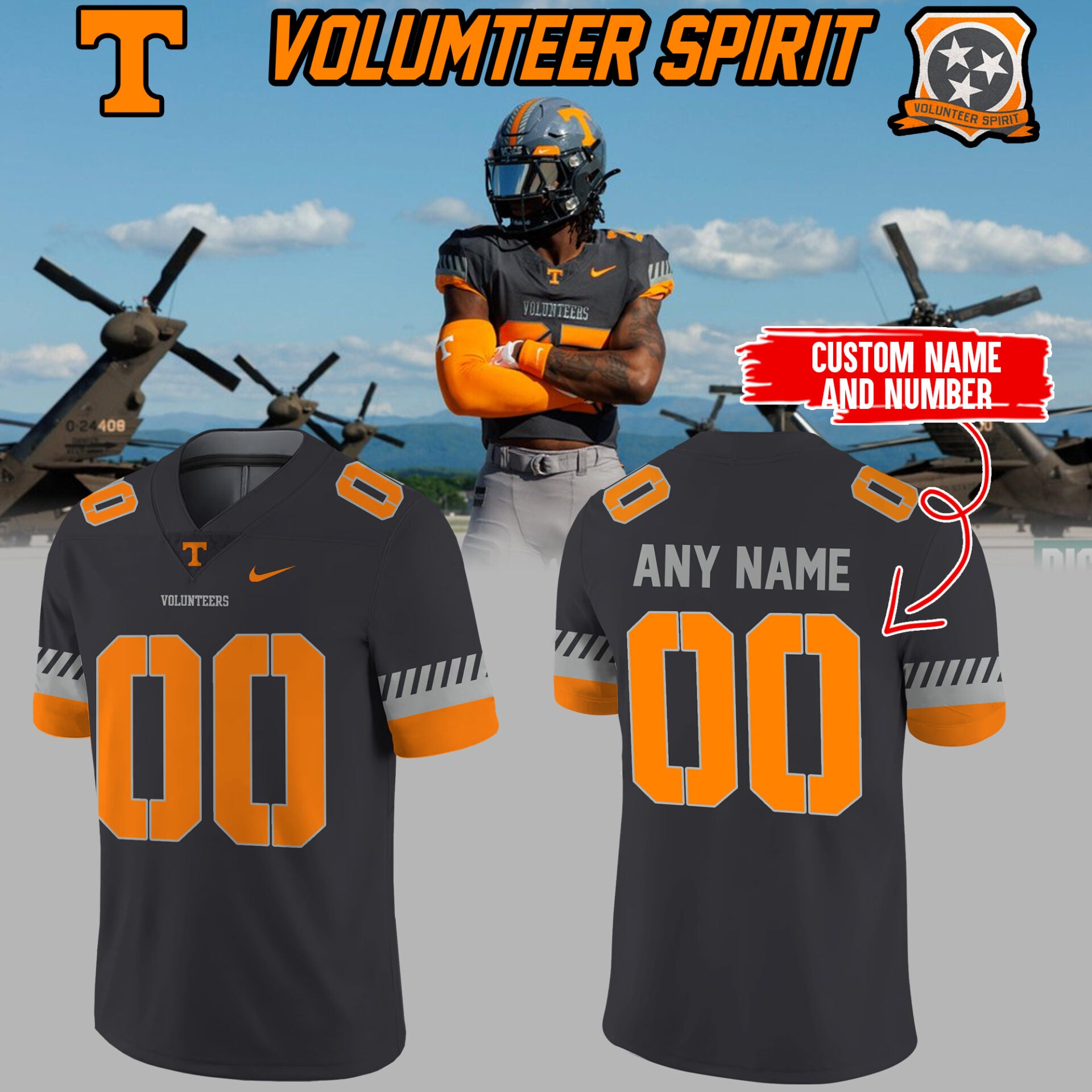 Limited Edition Volunteer Football Smokey Grey ‘Volunteer Spirit’ Jersey Custom