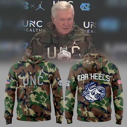 Limited Edition North Carolina Football Thanks Veterans Camo Hoodie -  - Carolina Tar Heels Shirt