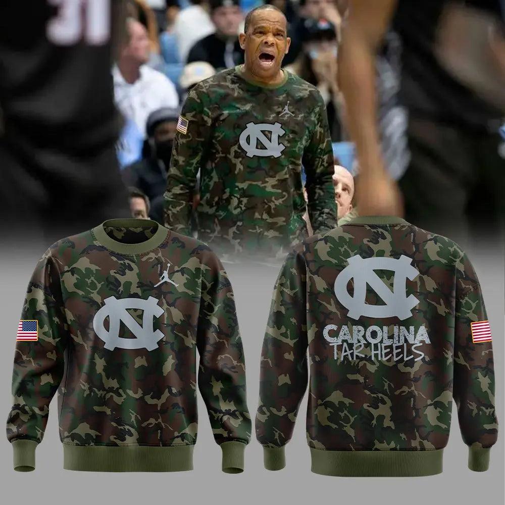 Limited Edition Carolina Basketball Coach Hubert Davis Camo Sweatshirt -  - Carolina Tar Heels Shirt