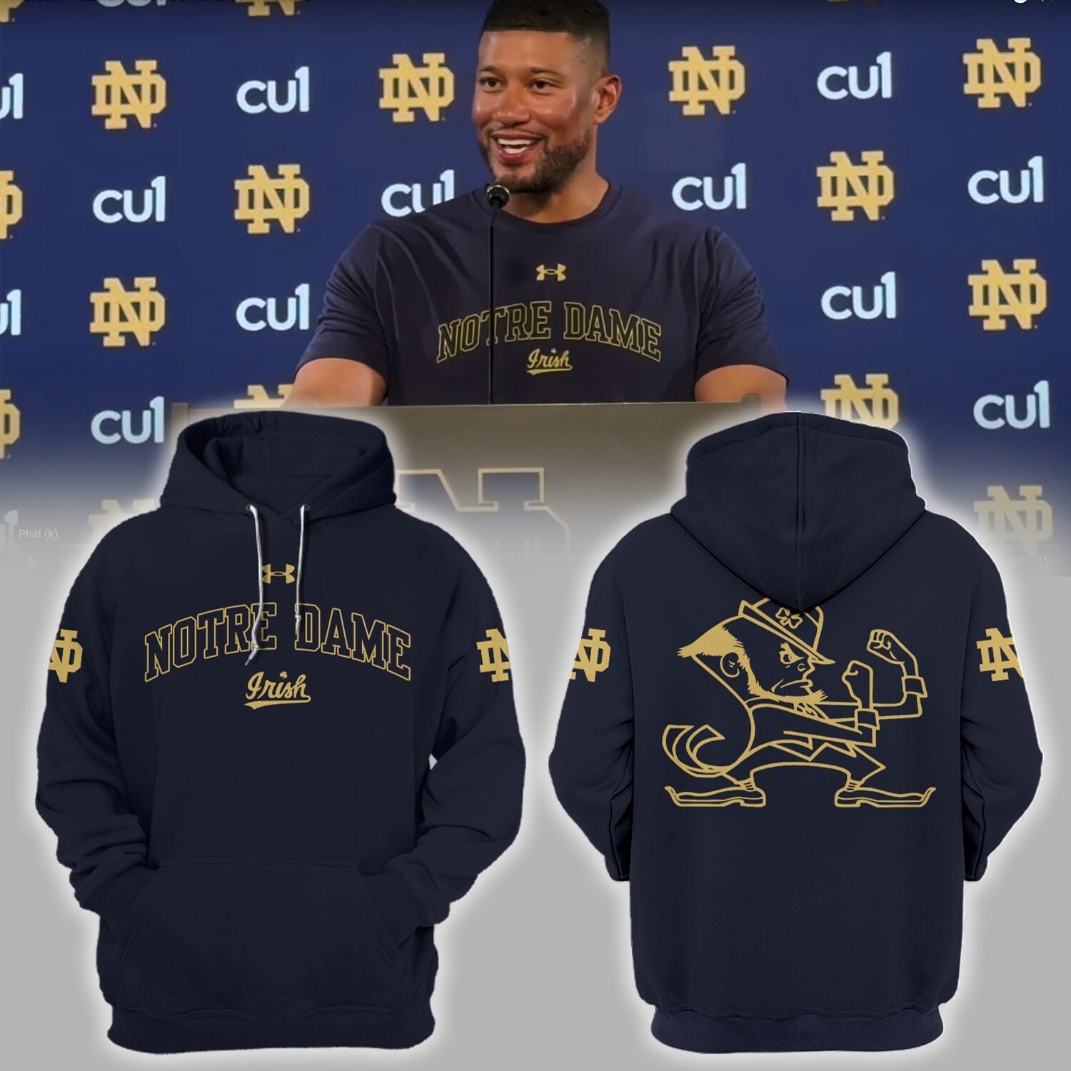 Limited Edition Notre Dame Coach Marcus Freeman Navy/Gold Hoodie