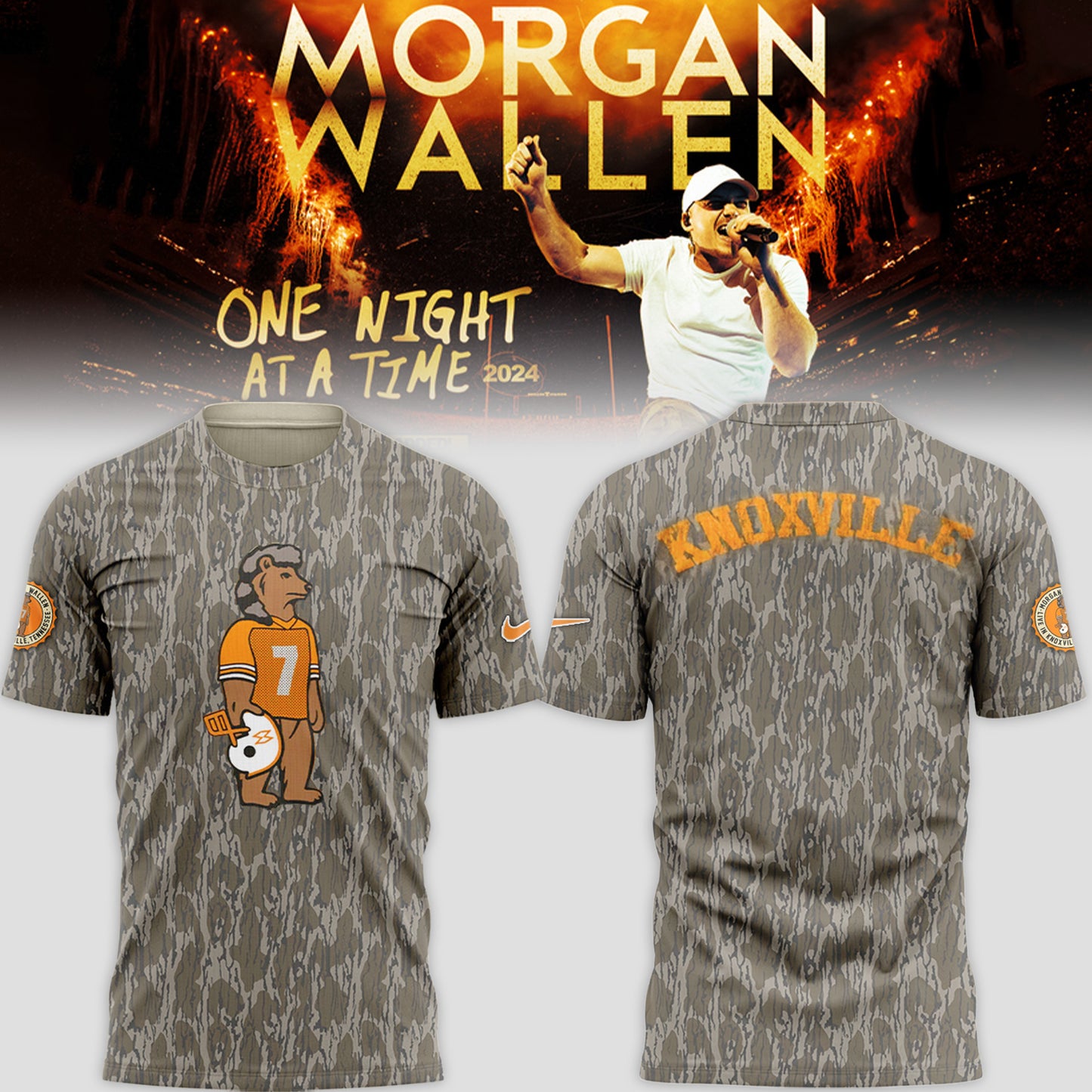 Limited Edition Tennessee x Morgan Wallen Camo Knoxville Mossy Oak Vintage T-Shirt-PU092724500