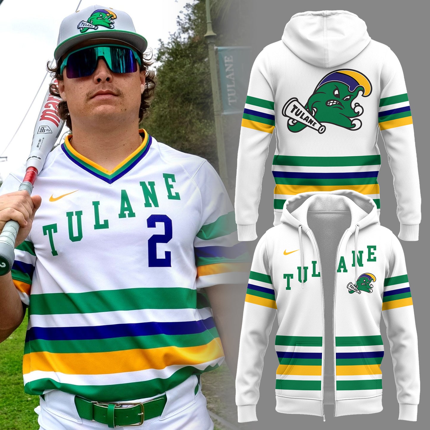 Tulane Baseball 2025 Limited Edition​ "Mardi Gras 2025" Zip Hoodie-PU25021607