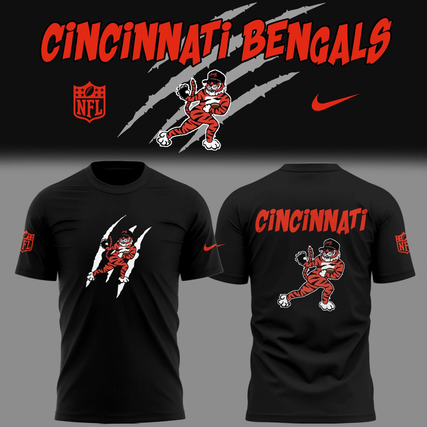 Limited Edition Bengals Football New Logo Black TShirt
