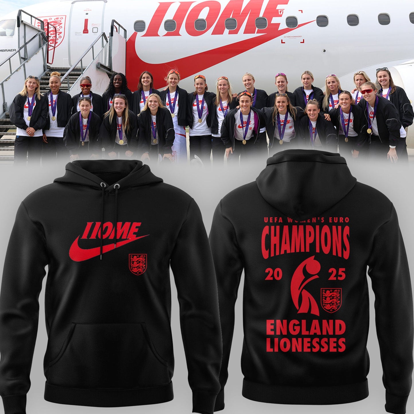 Limited Edition ENGLAND Soccer NK Home Lionesses Black Hoodie