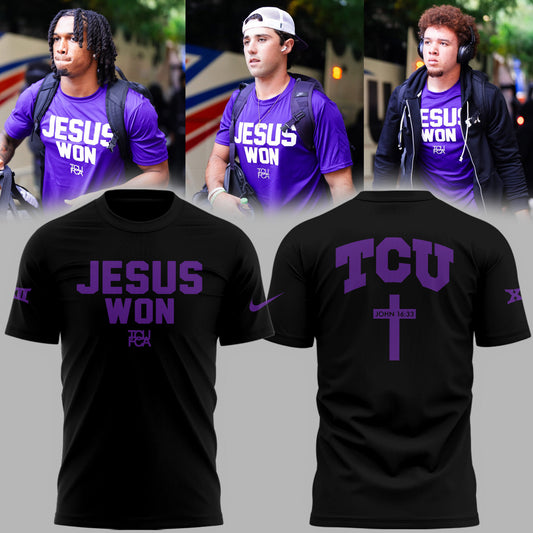 Limited Edition TCU Football Jesus Won Black TShirt