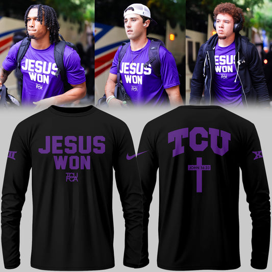 Limited Edition TCU Football Jesus Won Black Long T-shirt