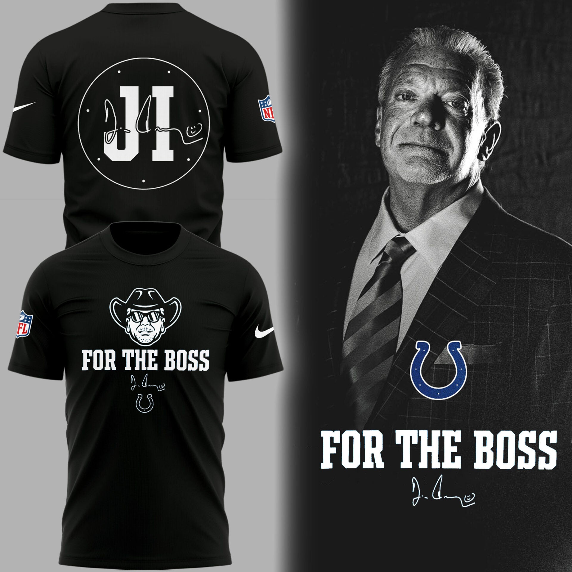 Limited Edition Colts FB In honor of Jim "For The Boss" Black TShirt-PU25090774