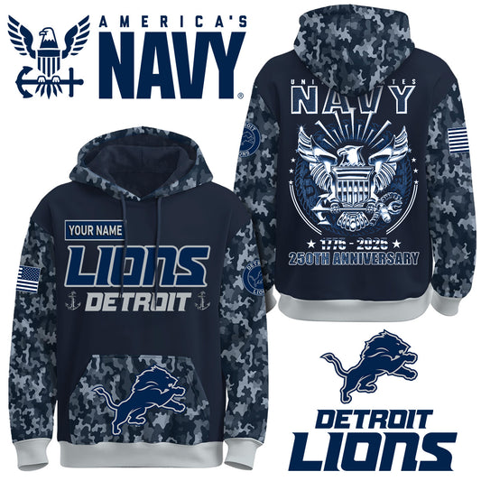 Detroit Lions x U.S Navy 250th Birthday Anniversary-3D Unisex Hoodie