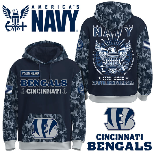 Cincinnati Bengals x U.S Navy 250th Birthday Anniversary-3D Unisex Hoodie