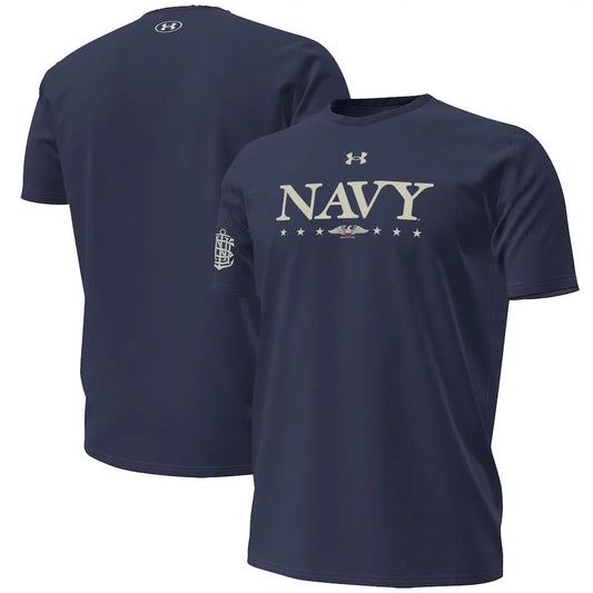 Under Armour Navy Navy Midshipmen 250th Anniversary Uniform Sideline Collection HeatGear T-Shirt.