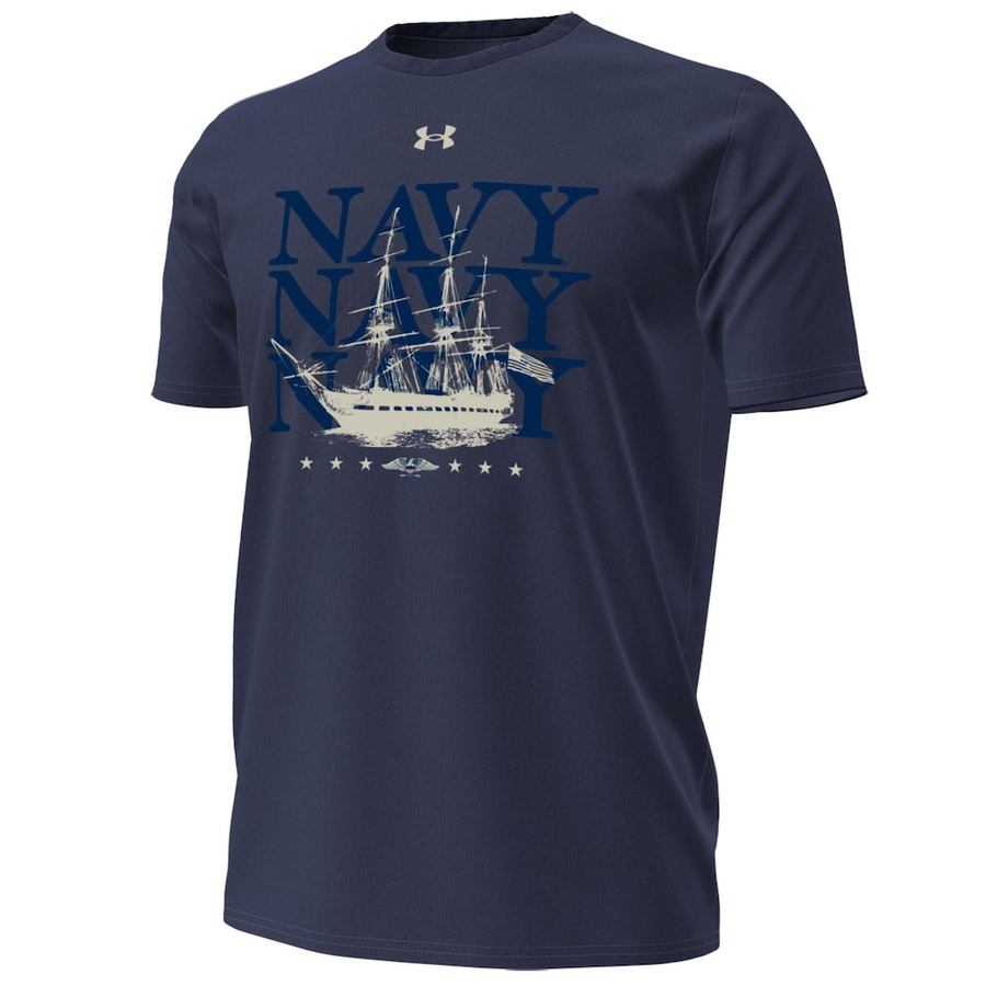 Under Armour Navy Navy Midshipmen 250th Anniversary Uniform Sideline Collection HeatGear T-Shirt.
