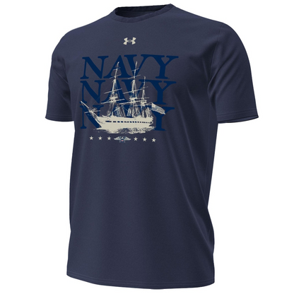 Under Armour Navy Navy Midshipmen 250th Anniversary Uniform Sideline Collection HeatGear T-Shirt.