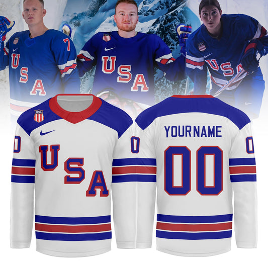.Unisex USA Olympic 2026 White Hockey Jersey